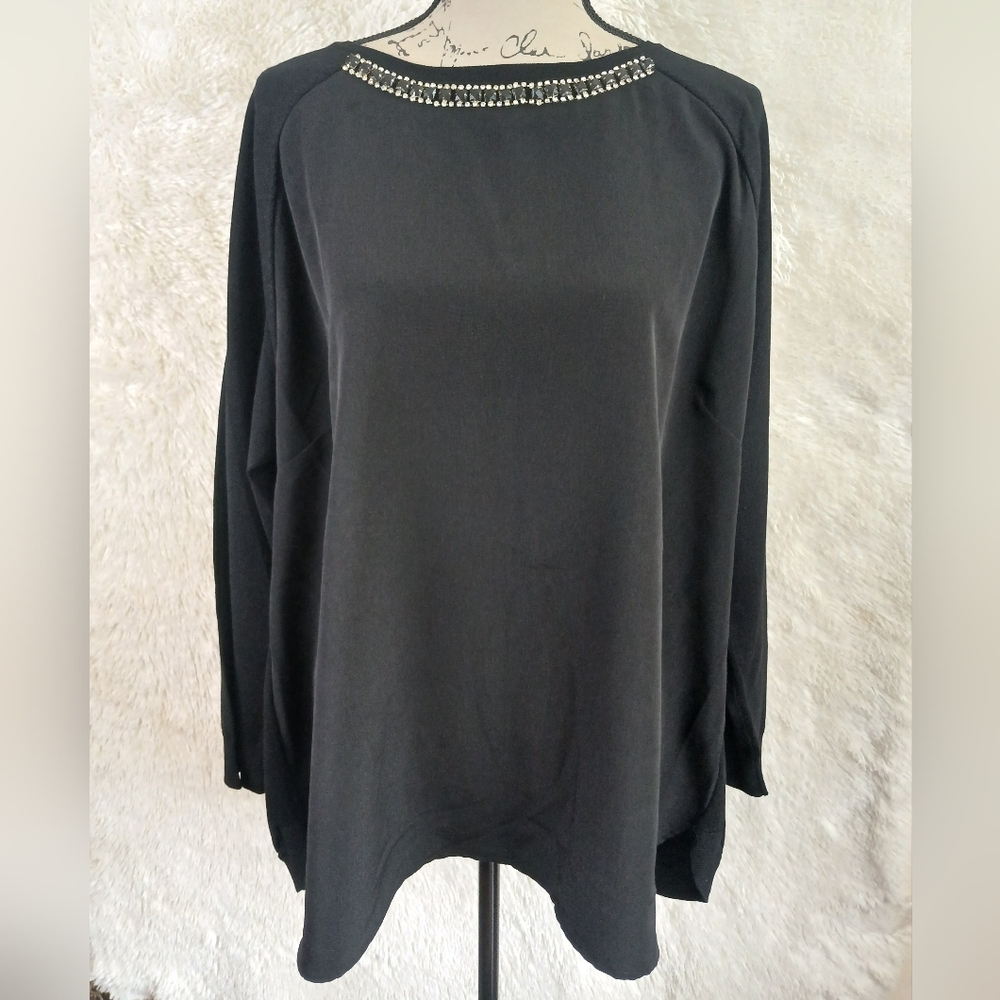 Calvin Klein Jeweled Neckline Black Tunic Top